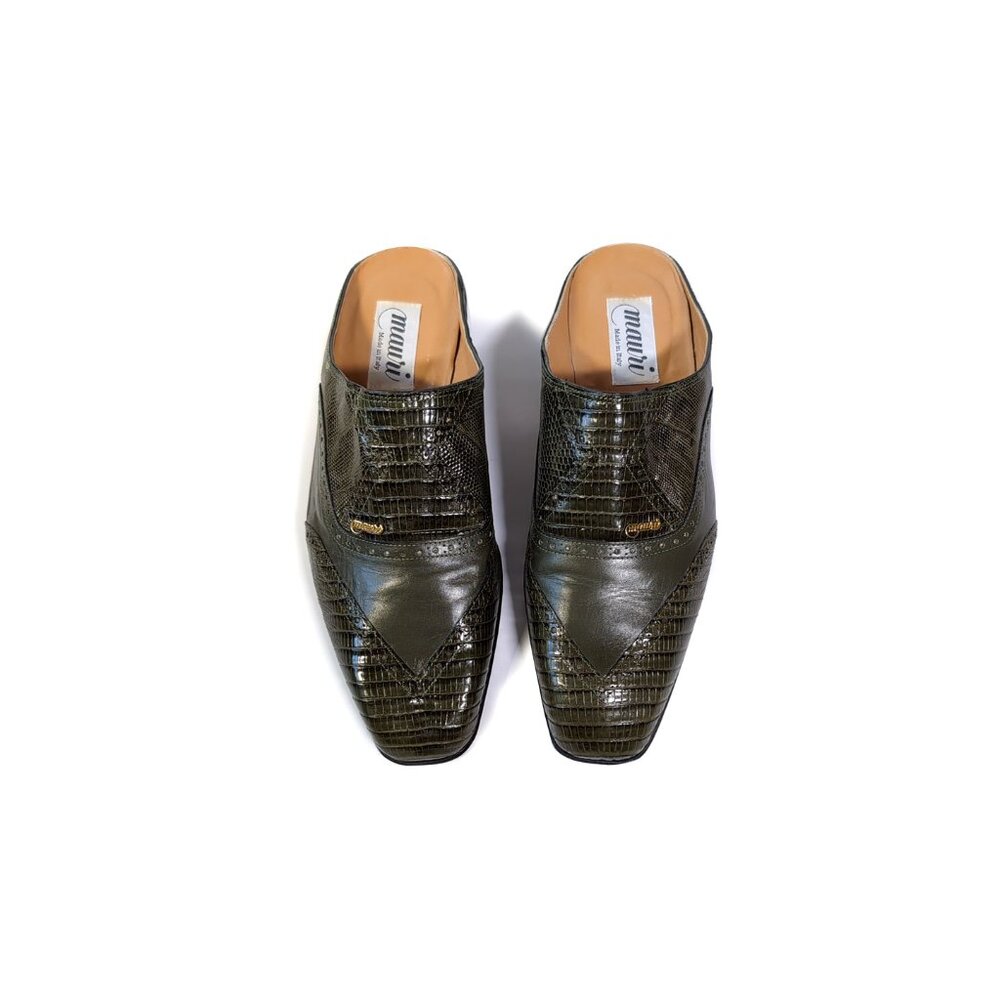 MAURI Shoes Mens Size 8 Exotic Forest Green Lizard Slip on Mule